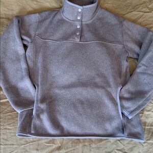 Eddie Bauer Snap-Collar Fleece Pullover – Women’s Small Heather Oatmeal